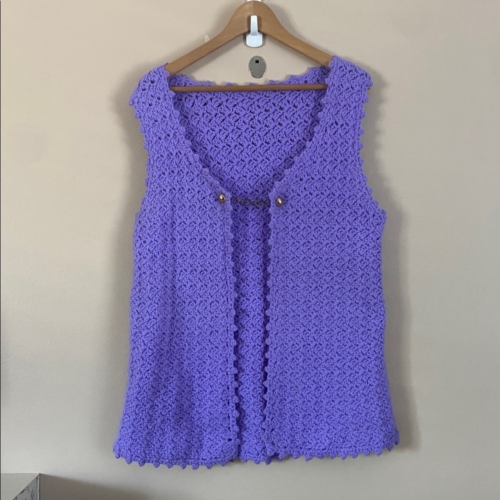 Handmade  Knit Lilac Boho Vest Sweater Soft Crochet Texture Romantic Cottagecore